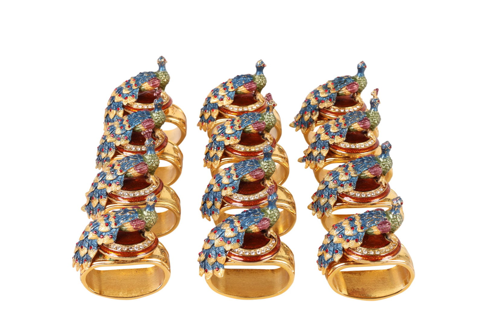 Hans Turnwald Enameled Peacock Napkin Ring 12p SET (1 of 10)
