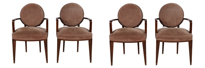 French Art Deco Upholstered Arm Chairs 4 PIECE SET
