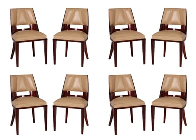 French Art Deco Wood Leather Dining Chairs 8pc SET