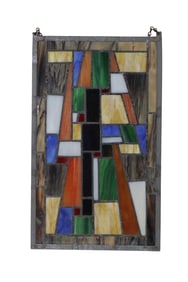 Multi-Colored Geometric Design Stained Glass Panel