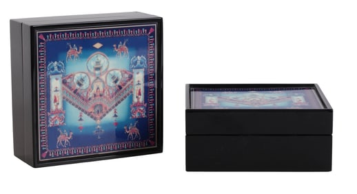 Versace Home Black Lacquered Trinket Boxes 2pc LOT