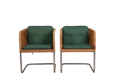 Harvey Probber Pair of Wicker & Chrome D43 Chairs