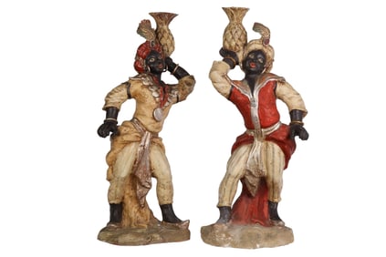 Pair of Terracotta Blackamoor Figures w/ Pineapple