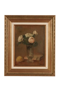 Still Life White Rose & Lemon Oil Painting SIGNED
