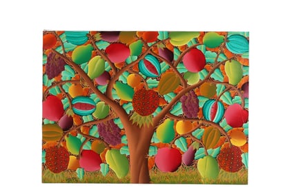 Haitian 20thC Folk Art Fruit Tree Painting SIGNED