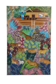 F Pierre Haitian Noahs Ark Jungle Scene Painting