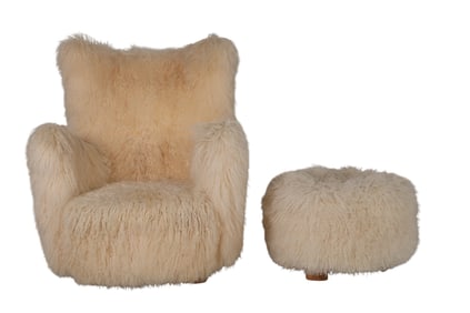 CB2 Bozzi Mongolian Sheepskin Armchair and Ottoman