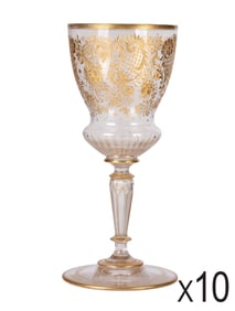 Moser Crystal Etched Gilded Water Goblet 10pc SET