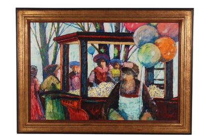 Donald Purdy 1924-2016 Street Vendor Oil Painting