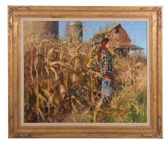 Rose Frantzen b.1965 Girl on Corn Field Painting