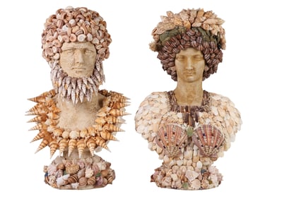 Palm Beach Seashell Encrusted Male & Female Busts