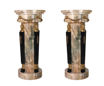 Pair of Egyptian Revival Marble & Ormolu Pedestals
