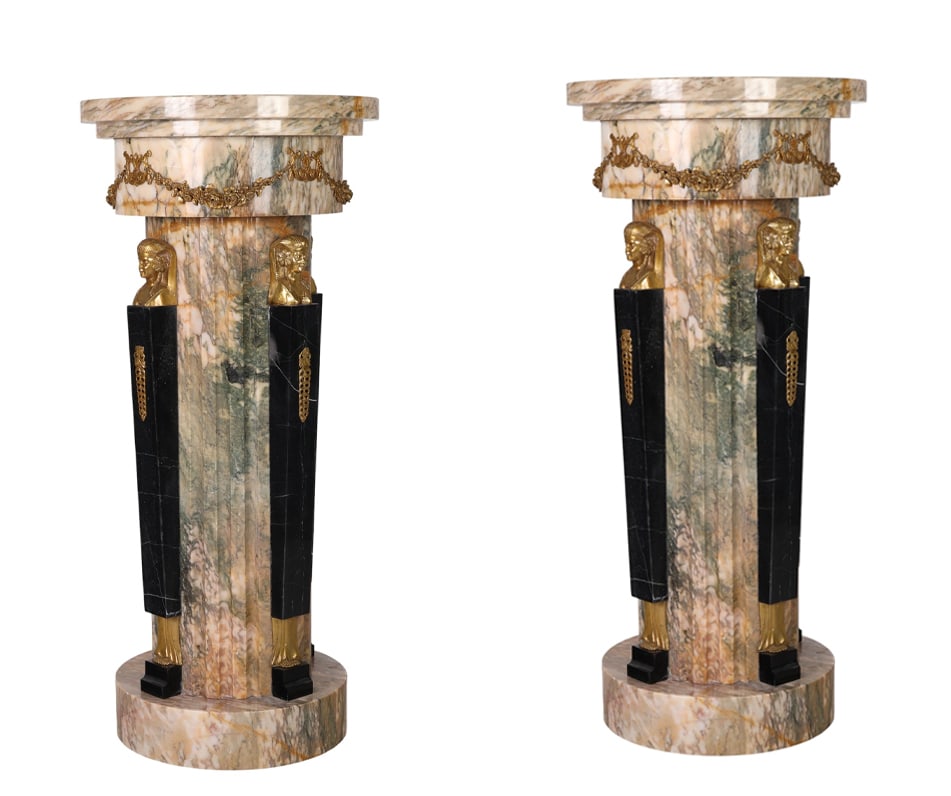 Pair of Egyptian Revival Marble & Ormolu Pedestals (1 of 11)