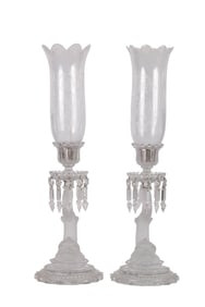Baccarat Pair of Dolphin Hurricane Candlesticks