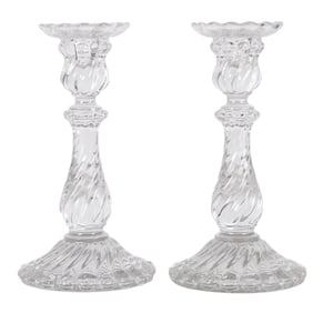 Baccarat Pair of French Crystal Swirl Candlesticks