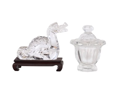 Baccarat Crystal Dragon Sculpture and Mustard Jar
