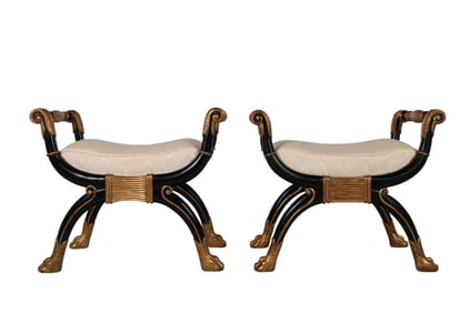 Pair of Neoclassical Empire Ebonized Wood Benches