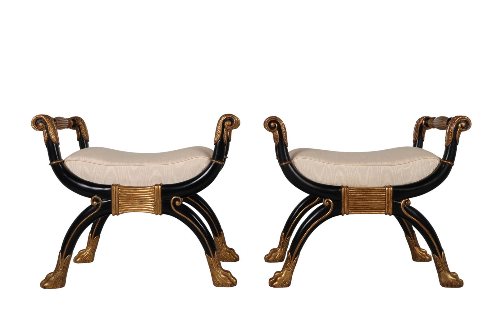 Pair of Neoclassical Empire Ebonized Wood Benches (1 of 9)