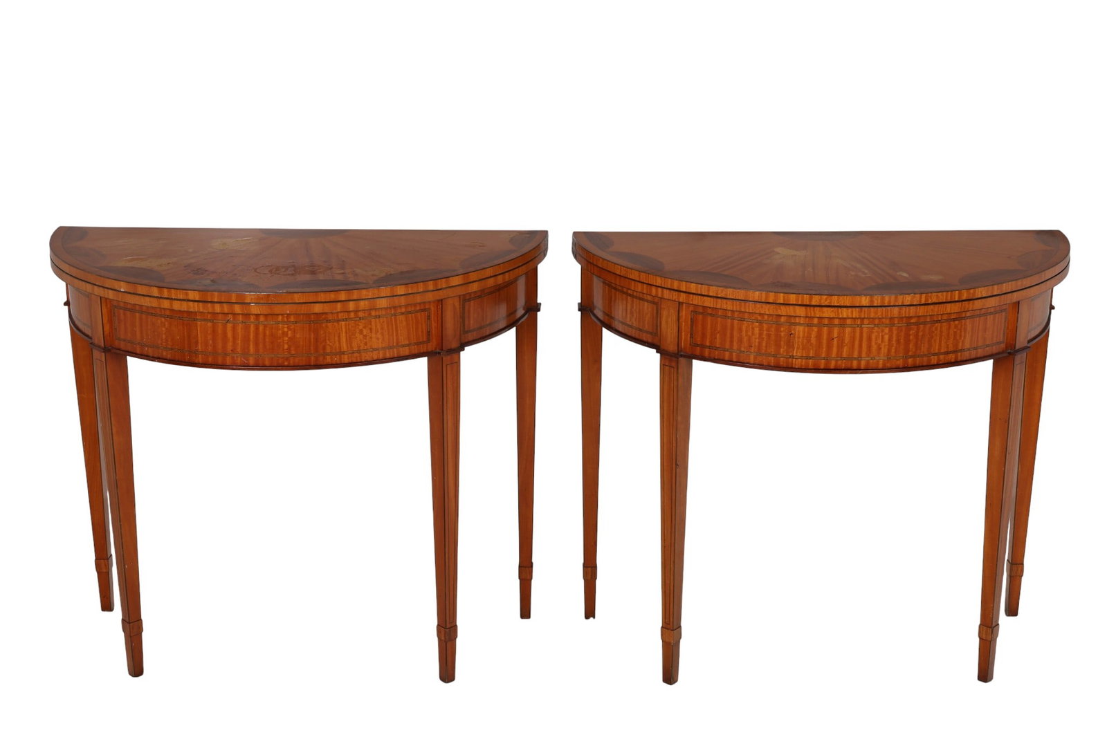 Pair of Satinwood Flip Top Demilune Card Tables (1 of 7)