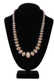Native American Silver Bench Bead Necklace SIGNED