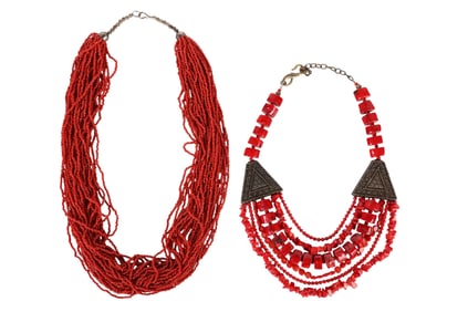 Cesaree Paris Coral and Multi Strand Bead Necklace