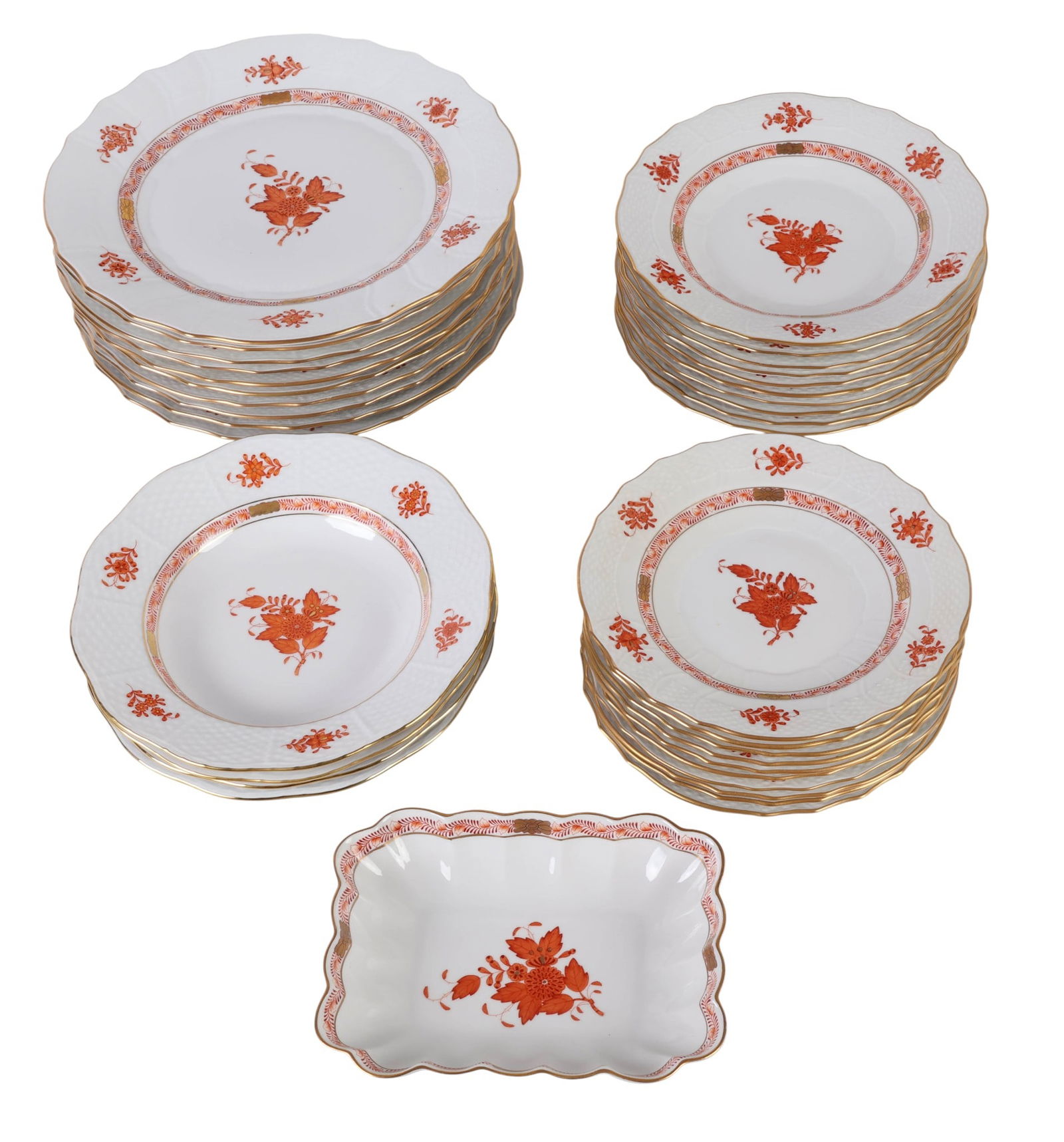 Herend Porcelain Chinese Bouquet Rust Plates 35pc. (1 of 12)