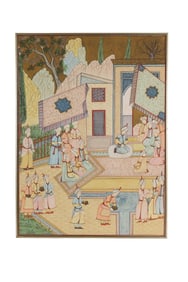 Mughal Indo Persian Court Scene Textile Painting