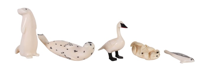 Alaskan Eskimo Inuit Bone Carvings SIGNED 5pc LOT