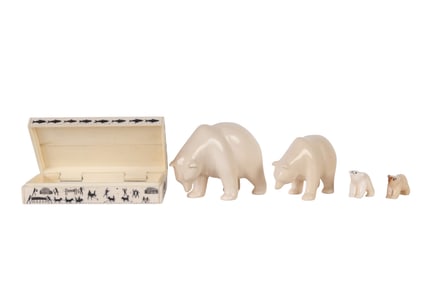 Alaskan Eskimo Inuit Bears & Box Bone Carving LOT