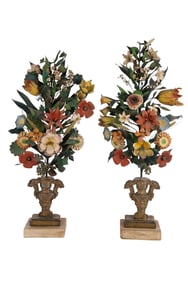 Pair French Style Tole Flower Bouquet Garnitures