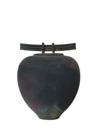 Masuo Ojima Ceramic Sculptural Handle Vessel w Lid