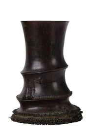 Chinese Bronze Bamboo Root Vase with Frog an Snail