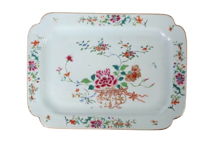 Chinese Famille Rose Porcelain Enamel Floral Tray