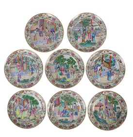 Chinese Rose Mandarin Court Scene Plates 8pc SET