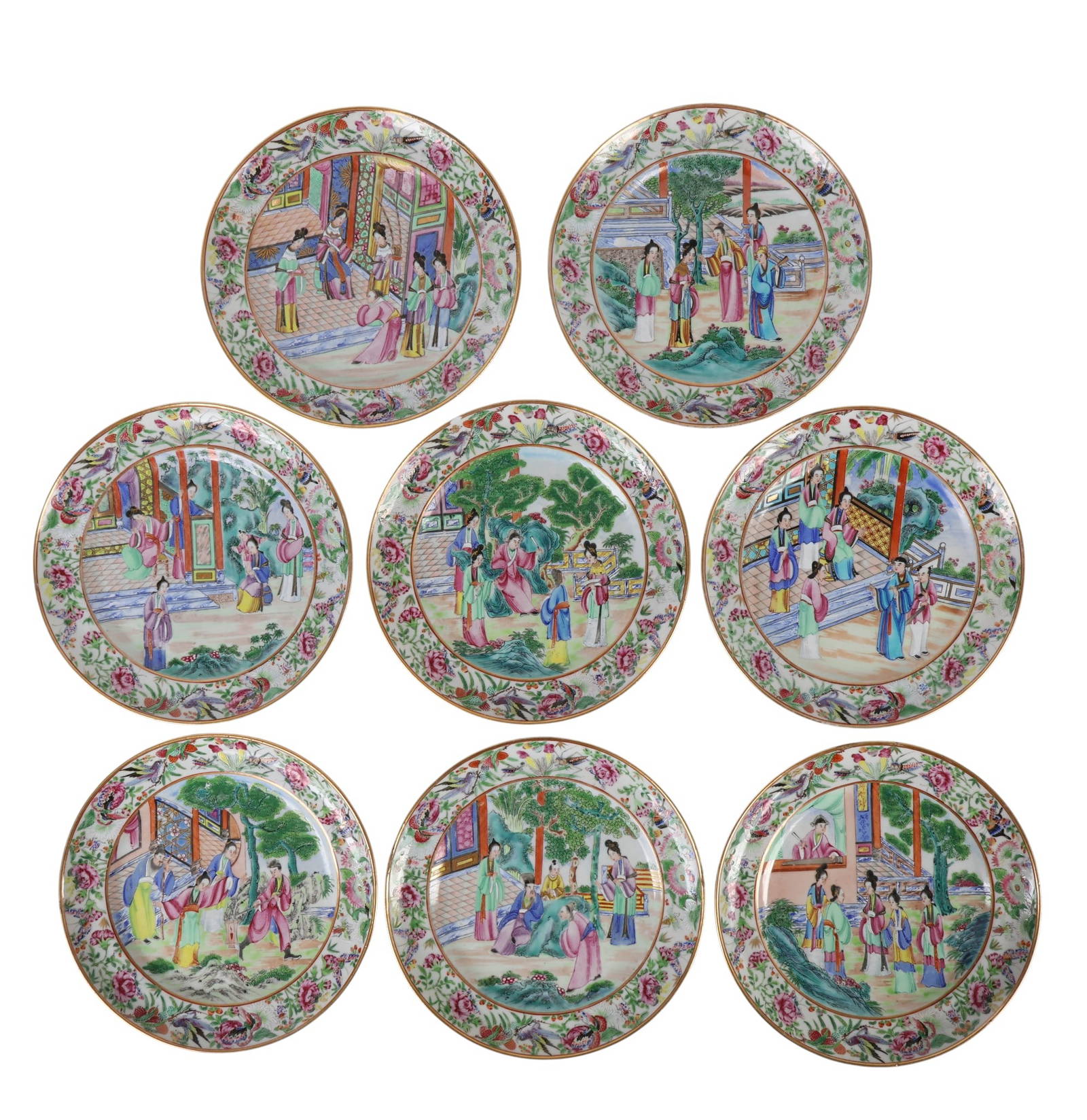 Chinese Rose Mandarin Court Scene Plates 8pc SET