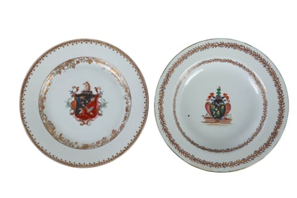 Chinese Export Porcelain Armorial Plates 2pc LOT