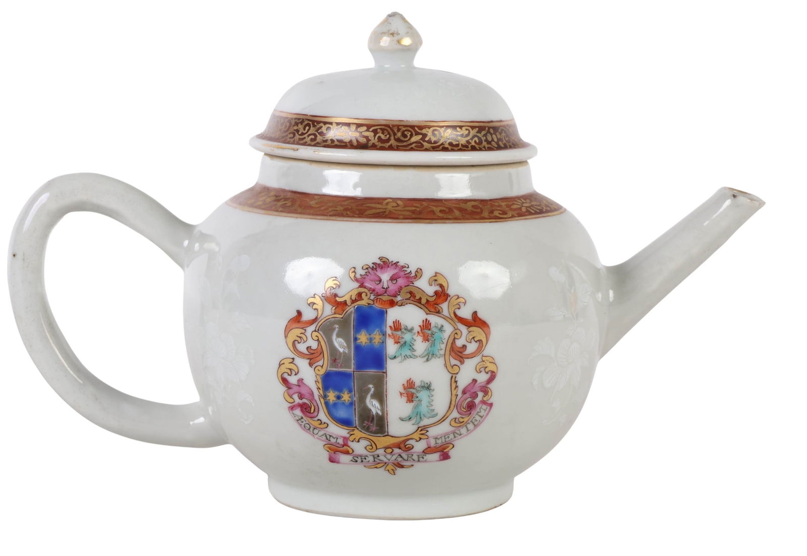 Chinese Export Armorial Porcelain Lidded Teapot (1 of 8)