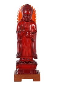 Chinese Amber Buddha Guanyin Deity Sculpture 934g