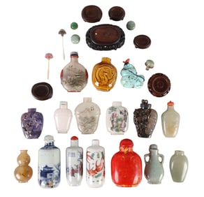 Chinese Stone Porcelain Glass Snuff Bottle 16p LOT