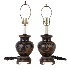 Pair Chinese Export Pottery Five Toe Dragon Lamps