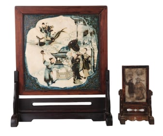 Chinese Carved Stone and Wood Scholar Screens LOT