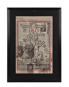 Keith Haring Style Pop Art Drawing on Newspaper