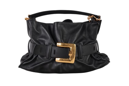 Balmain Anthem Buckle Calfskin Shoulder Bag Purse