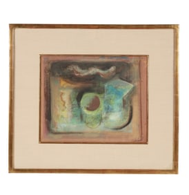 Abstract Geometric Modern Gouache Painting SIGNED