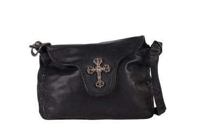 Chrome Hearts Black Leather Shoulder Purse Handbag