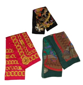Salvatore Ferragamo Hermes & Chanel Scarves 3p LOT