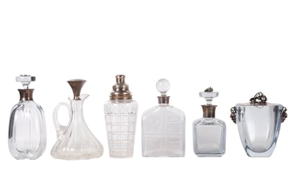 Sterling Mounted Barware Crystal Decanters 6pc LOT