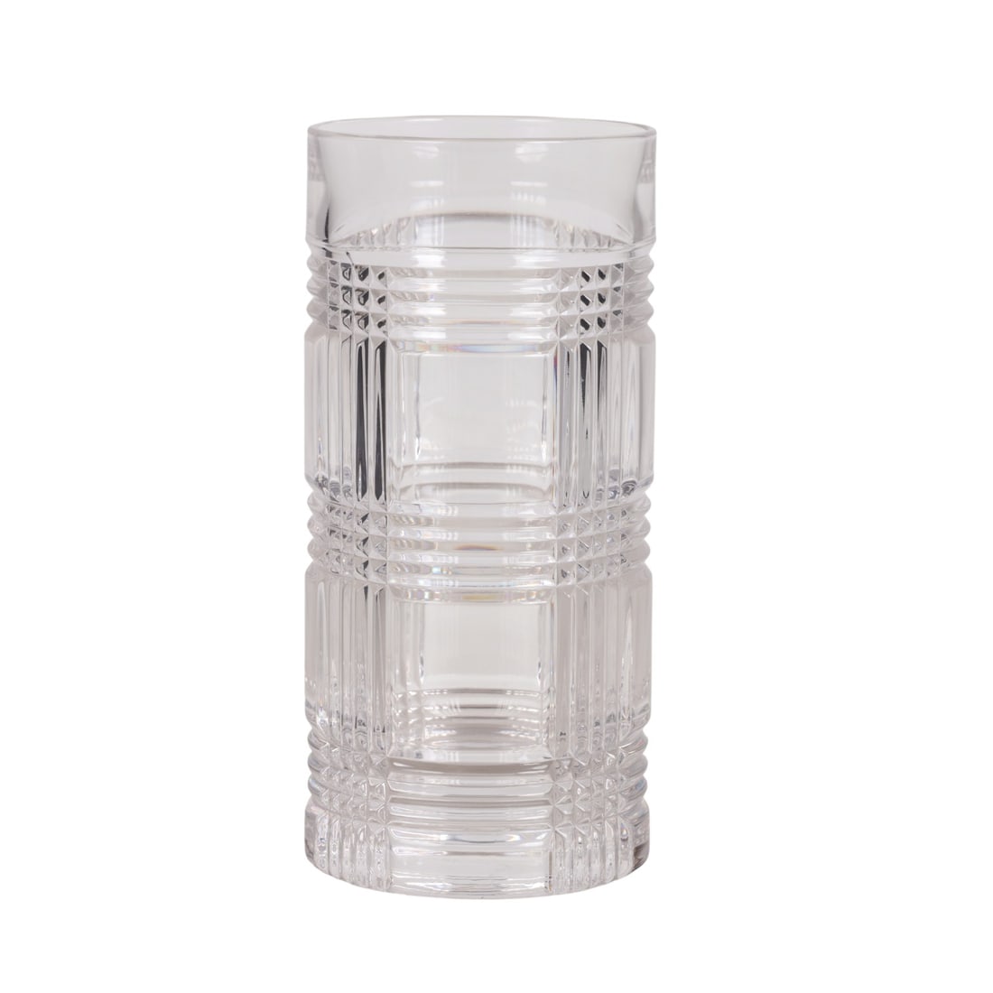 Ralph Lauren Herringbone & Glen Plaid Barware LOT: Ralph Lauren estate grouping of thirty one clear crystal barware drinking vessels including eight highball glasses in the Herringbone pattern produced between 1993 and 2002, eleven tall tumblers, and