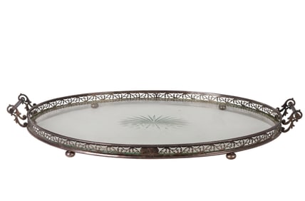 Sterling Silver and Cut Crystal Oval Gallery Tray