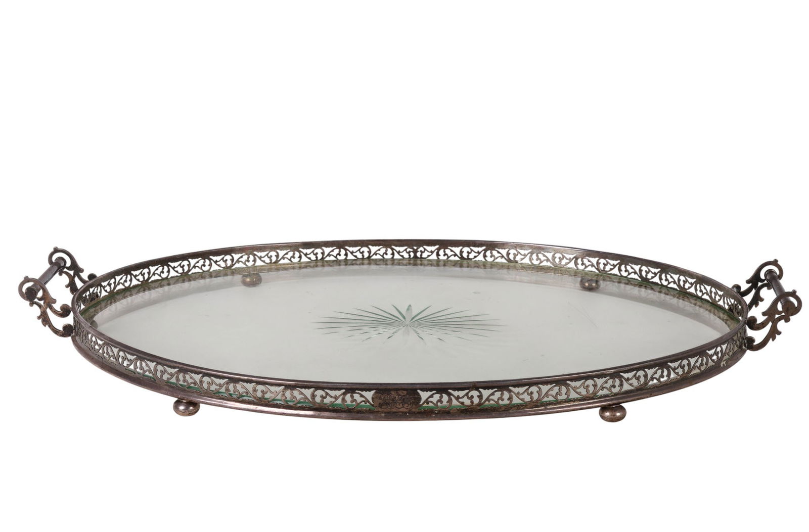 Sterling Silver and Cut Crystal Oval Gallery Tray (1 of 8)